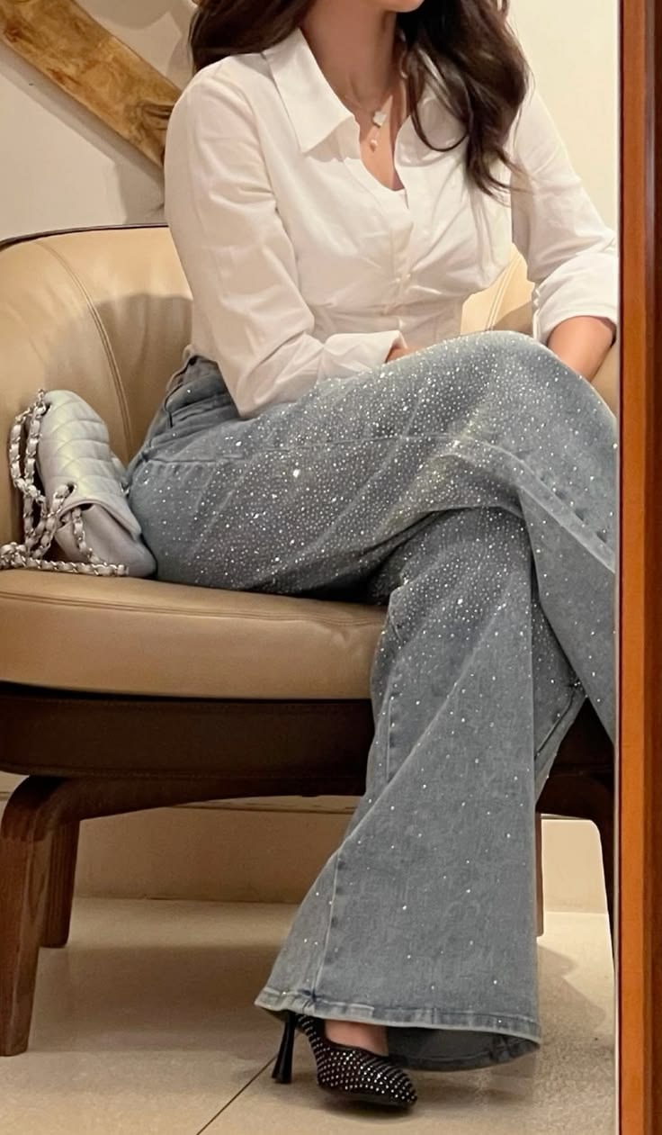 Crystal Embellished Wide-Leg Jeans.