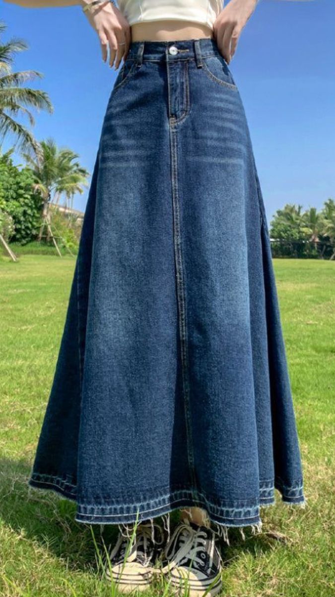 A-Line Denim Maxi Skirt.