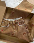 Teddy Bear Embroidered Straight Jeans