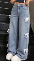 Bow Detail Wide-Leg Denim Jeans