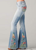 Floral Embroidered Bell Bottom Jeans