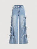 Multi-Bow Wide-Leg Jeans
