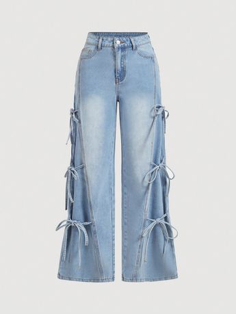 Multi-Bow Wide-Leg Jeans