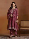 Wine Embroidered Kurta Set