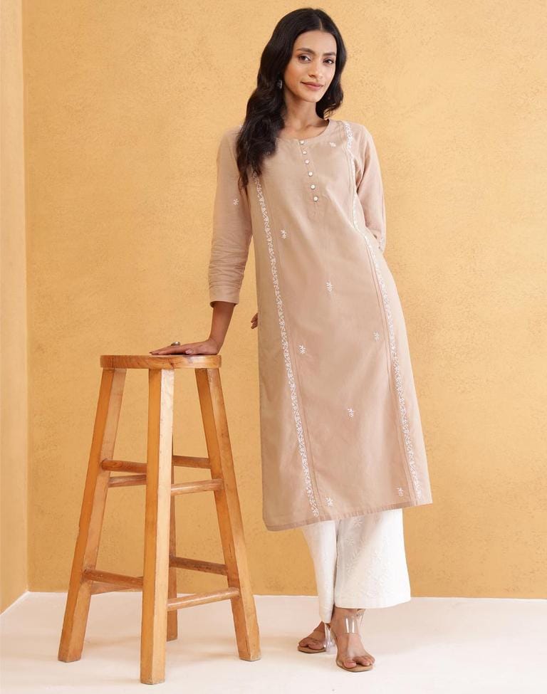 Beige Cotton Kurta Set