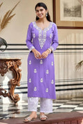 Lavender Embroidered Kurta Set