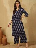 Navy Printed Kurta Set