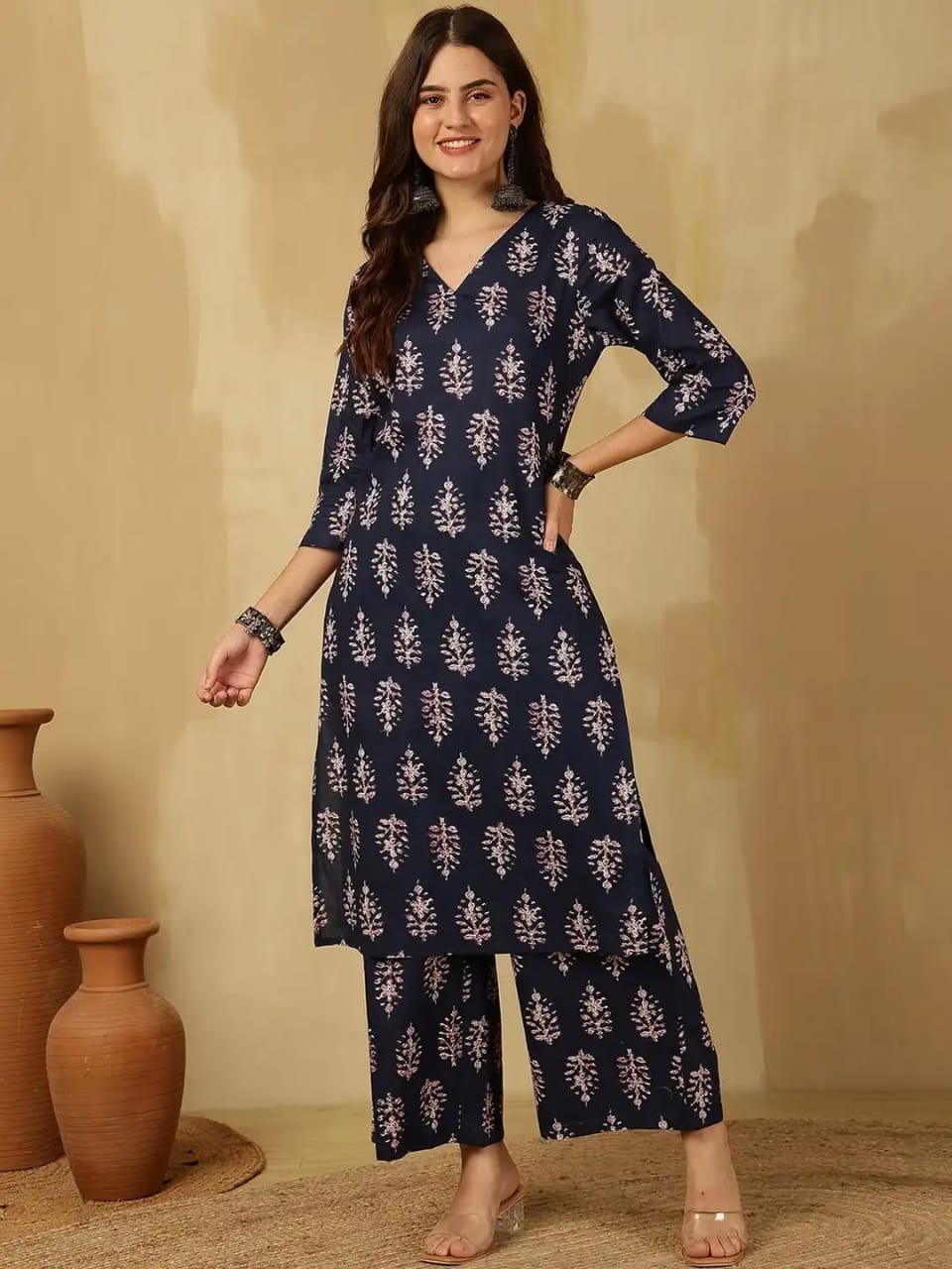 Navy Printed Kurta Set