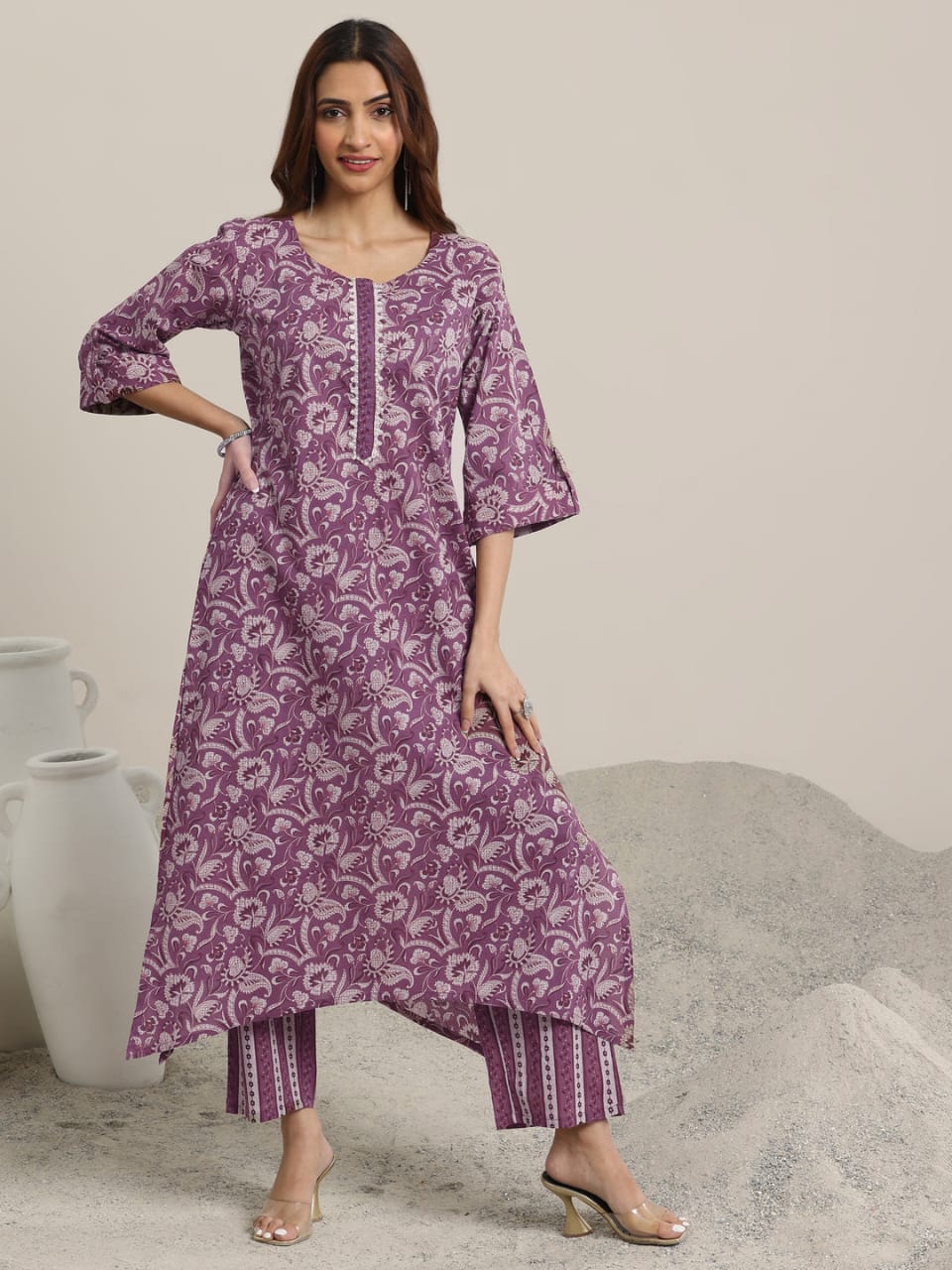 Mauve Floral Kurta Set