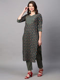 Teal Printed Kurta Set