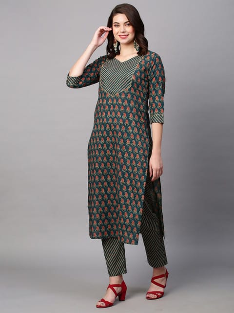 Teal Printed Kurta Set