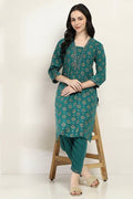 Teal Cotton Kurta Set
