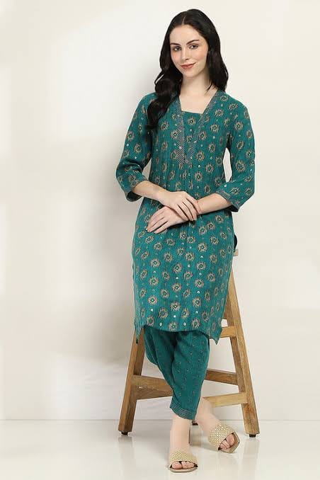 Teal Cotton Kurta Set