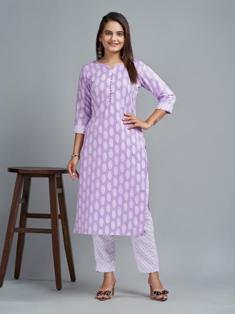 Lilac Printed Kurta Set