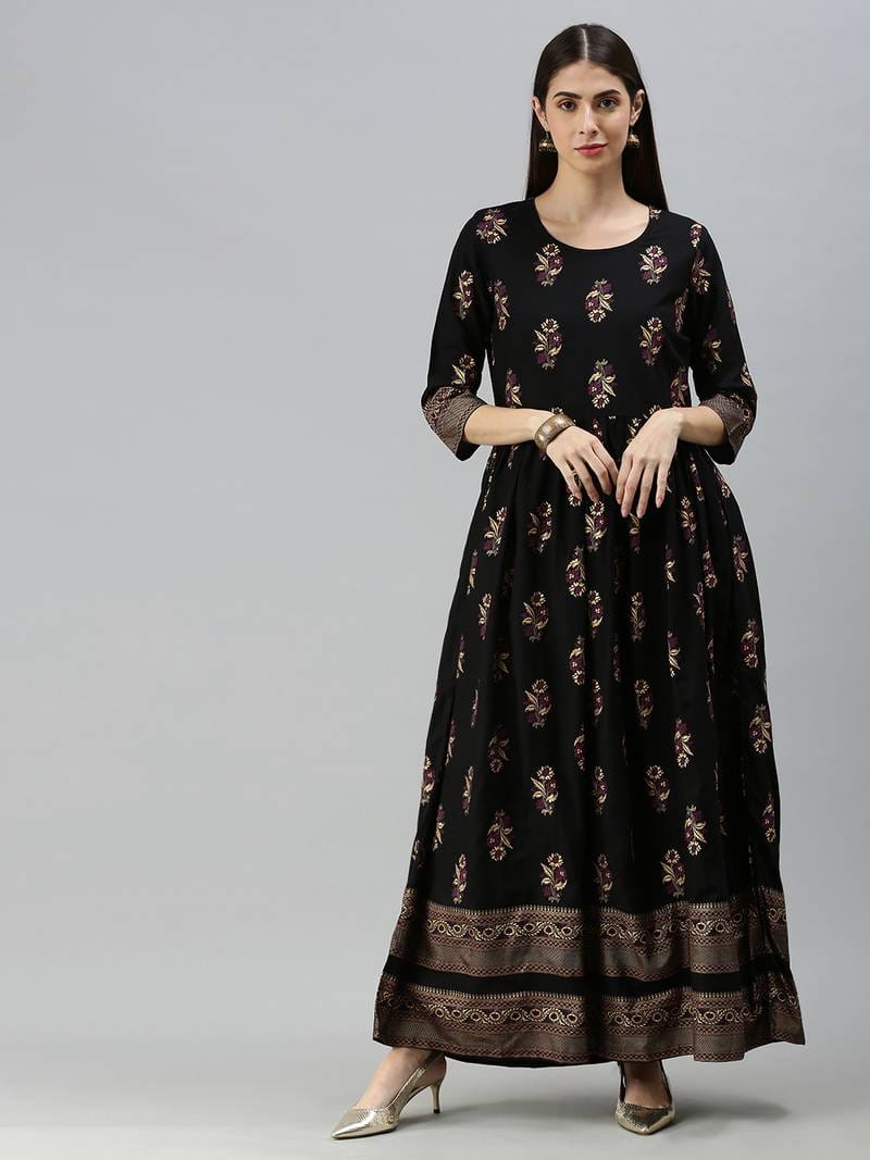 Black Printed Anarkali Set