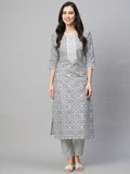 Grey Printed Kurta Set