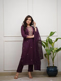 Deep Purple Embroidered Kurta Set