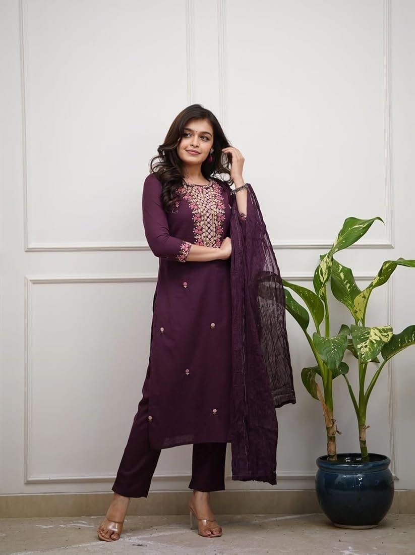 Deep Purple Embroidered Kurta Set