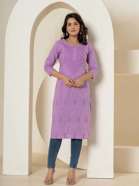 Lavender Embroidered Straight Kurta