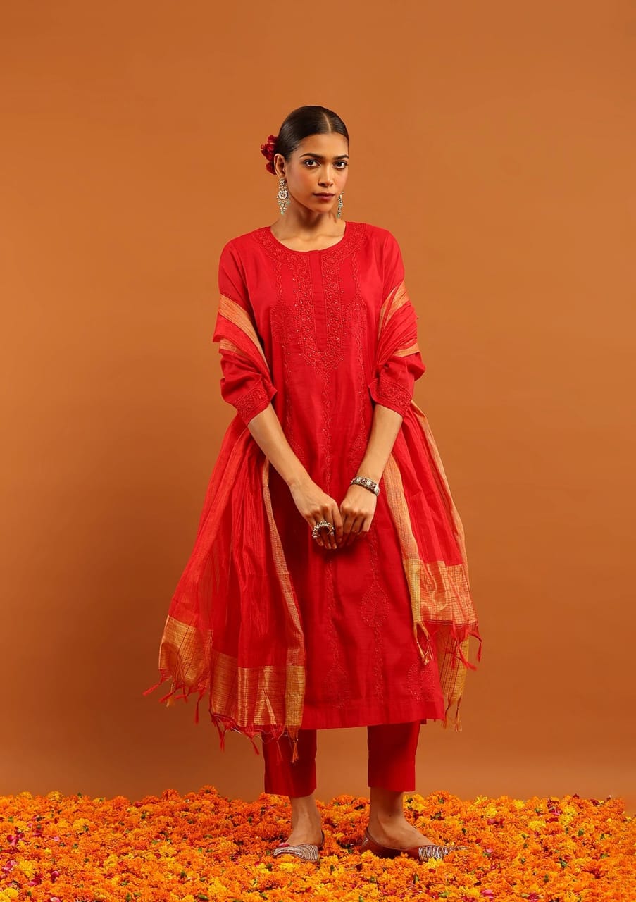 Ruby Red Festive Kurta Set