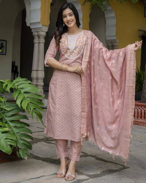 Dusty Rose Embroidered Kurta Set