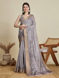 Silver Grey Designer Tissue Saree