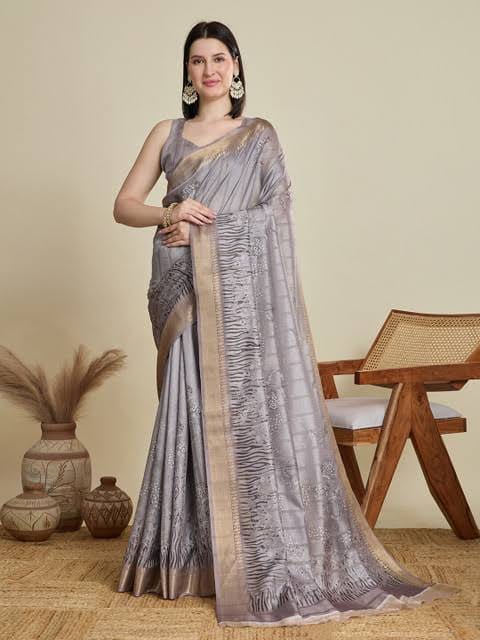 Silver Grey Designer Tissue Saree
