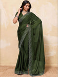 Forest Green Stone Work Georgette Saree