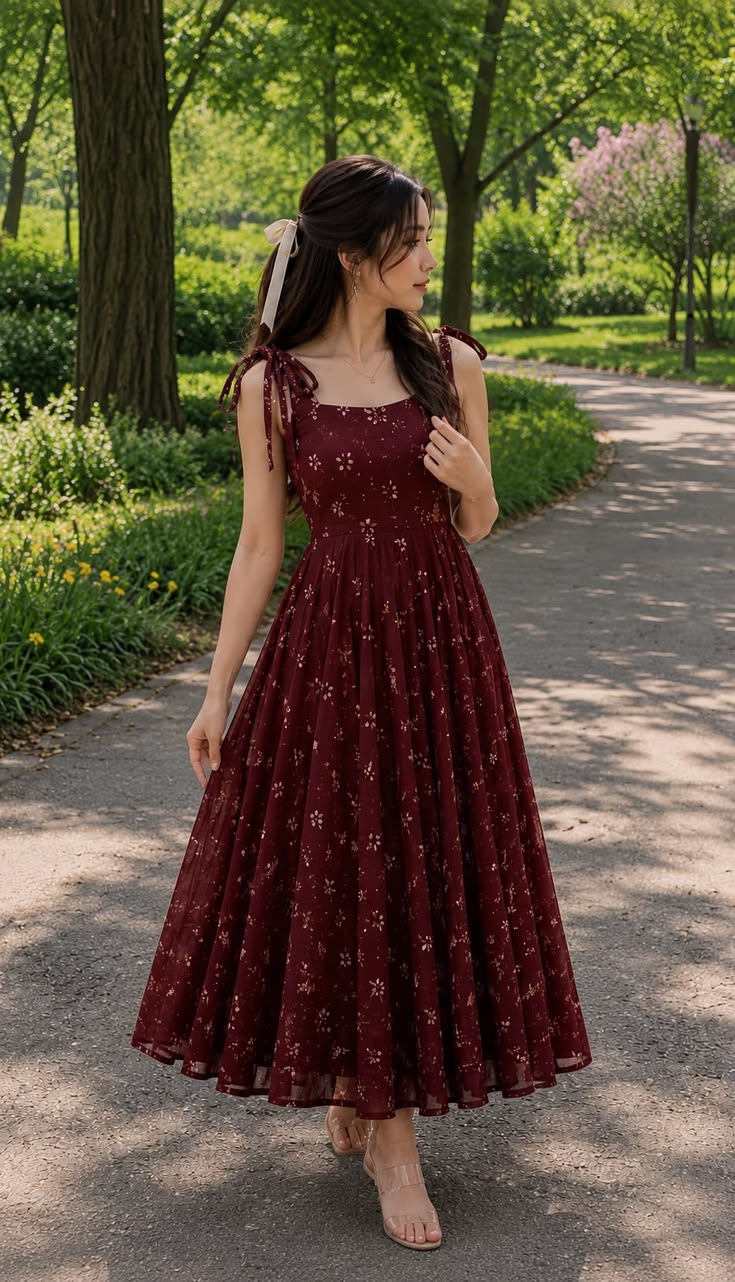 Wine Floral Maxi Dress