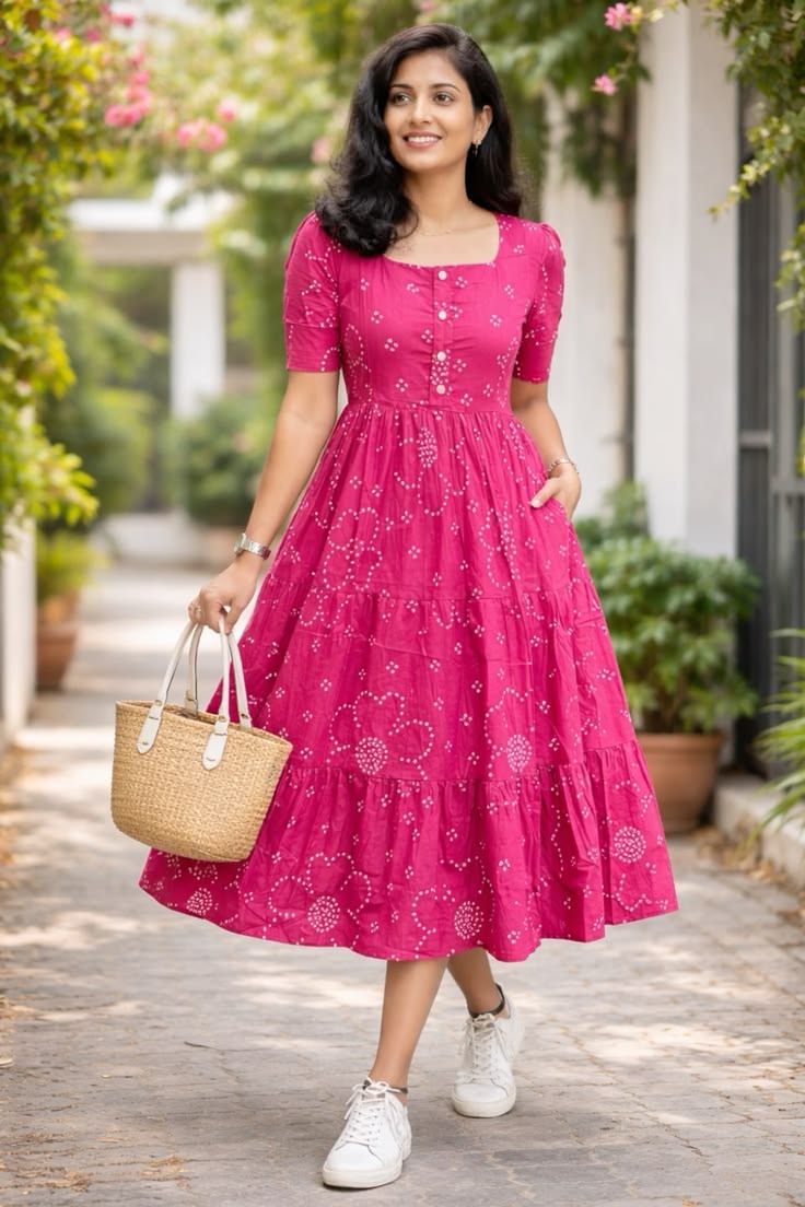 Pink Printed Cotton Dress