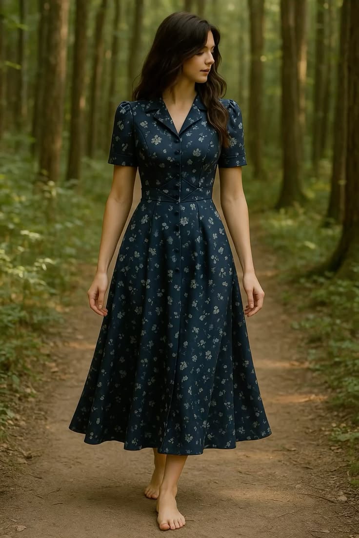 Navy Floral Shirt Dress