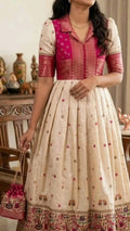 Cream Pink Brocade Dress