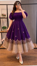 Purple Embroidered Party Dress