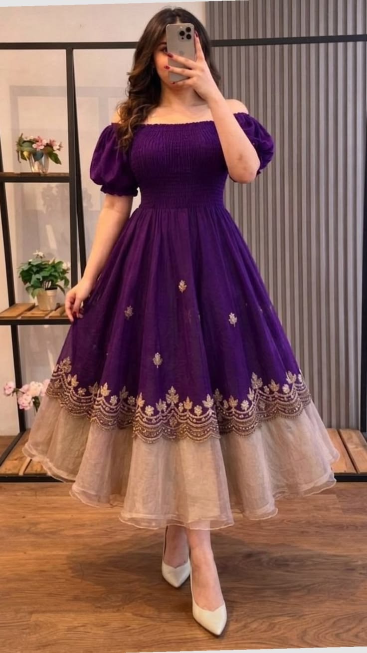 Purple Embroidered Party Dress