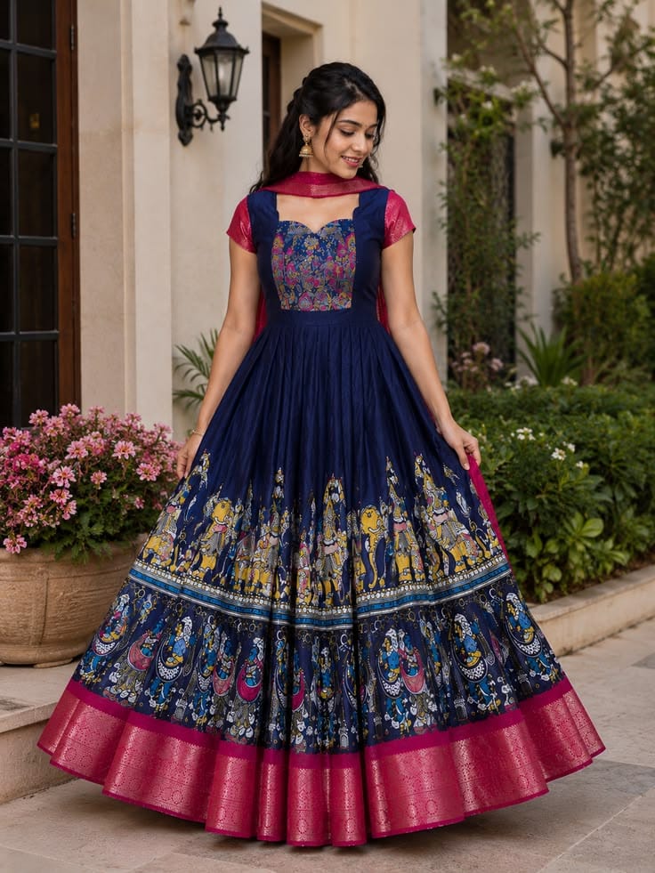 Navy Printed Ethnic Dress