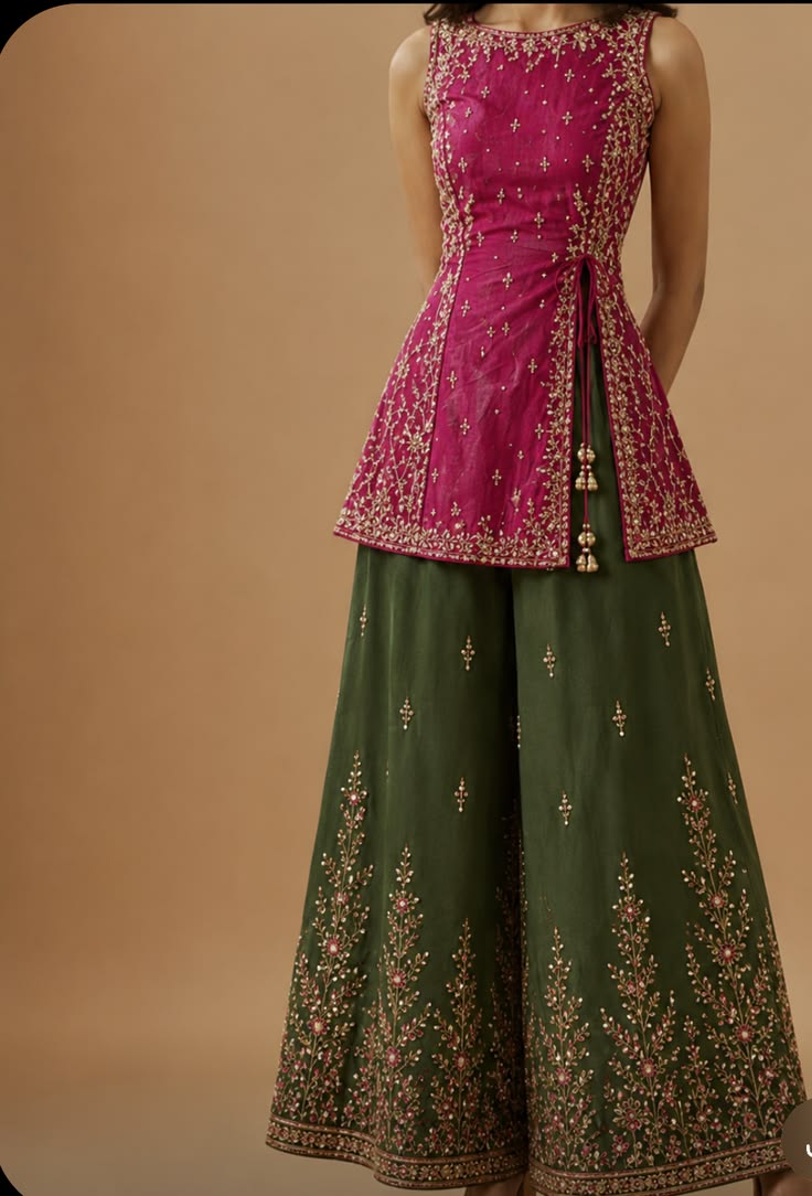 Magenta Embroidered Peplum Kurta with Palazzo Set ..