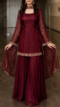 Maroon Embroidered Sharara Suit Set