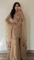 Beige Embroidered Kurta Palazzo Set..