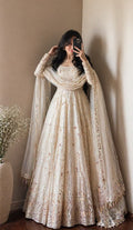 Ivory Embroidered Bridal Anarkali Gown..