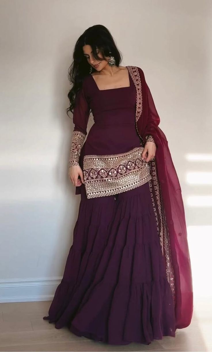 Deep Plum Designer Sharara Suit Set..