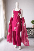 Fuchsia Floral Straight Kurta with Palazzo Set..