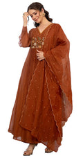 Rust Embroidered Anarkali Kurta Set