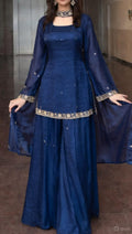 Royal Blue Embroidered Sharara Suit Set..