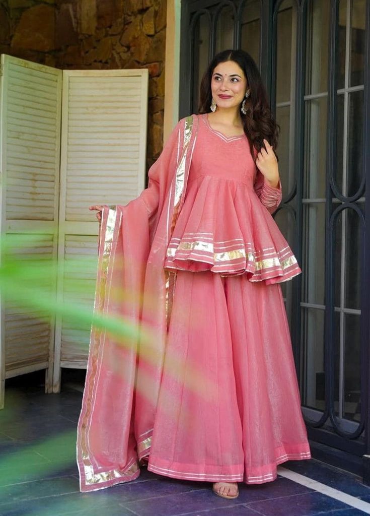 Blush Pink Peplum Kurta with Sharara Set..
