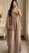 Champagne Beige Peplum Kurta Palazzo Set..